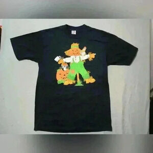 Vtg Jerzees Halloween T Shirt Sz L Pumpkin Scarecrow Jack O Lantern Y2K Harvest